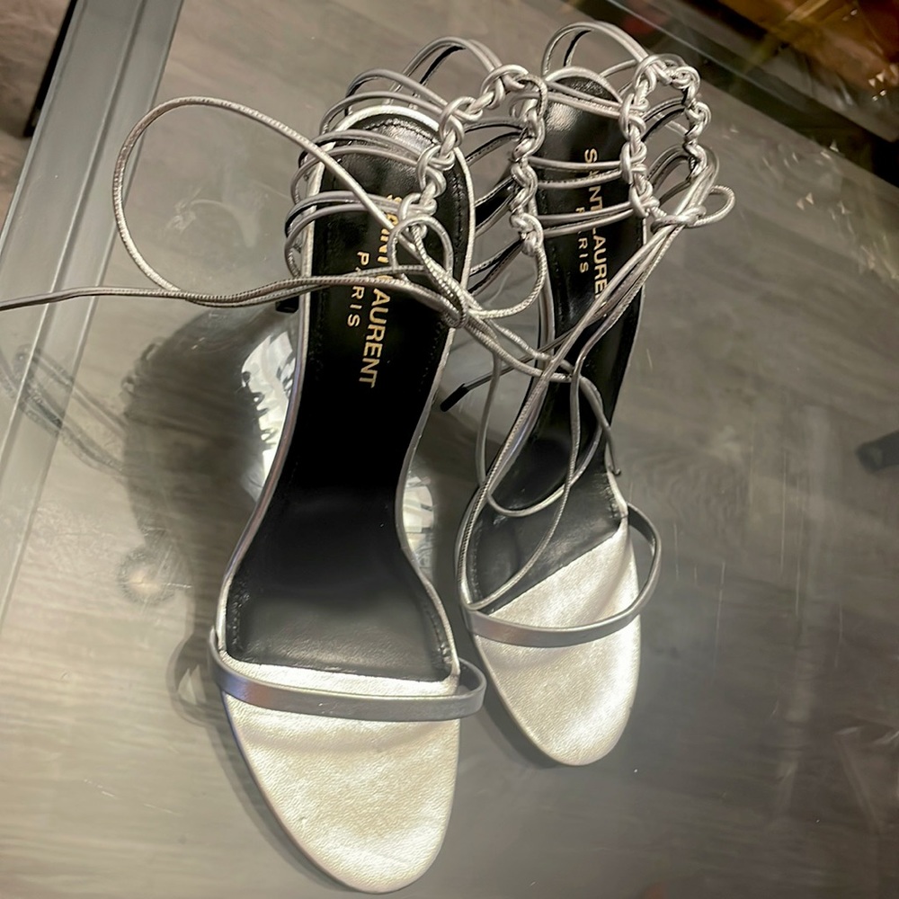 Saint Laurent Lexi 90 Metallic Sandal size 38 1/2